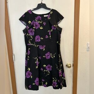 H.R. HOMRAIN 3XL Black Dress purple floral print